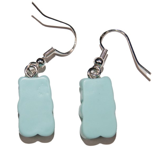 3/$25 Handmade Bear Earrings Pastel Blue Lightweight Resin Hypoallergenic 925 - Picture 3 of 3